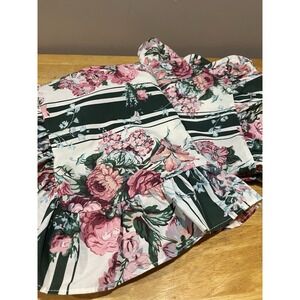 Vtg Crown Craft Granada Flower Green Striped Standard Shams Ruffles